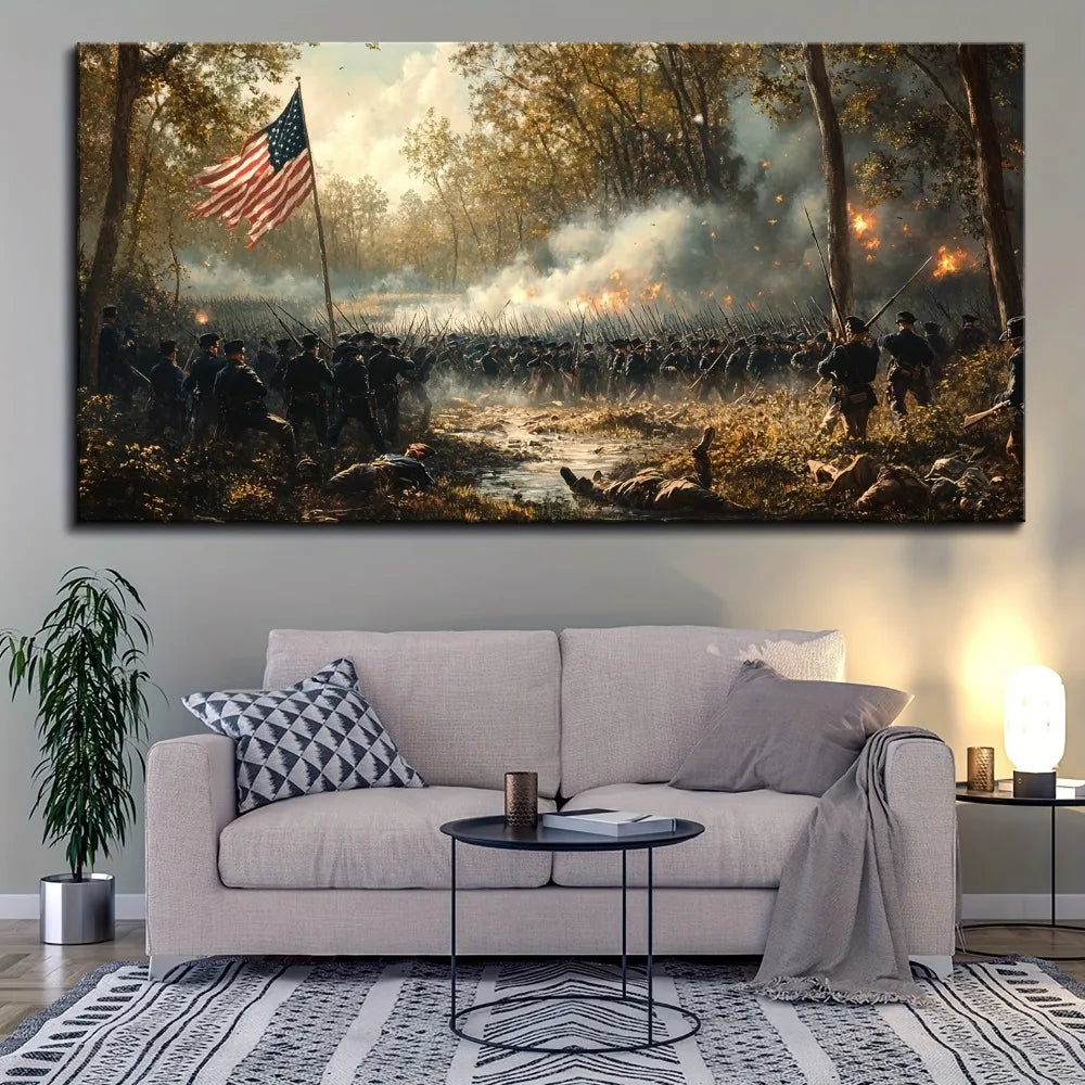 1.5 Inch Thick Pine Solid Wood Frame Gettysburg Iron Brigade Canvas Painting
