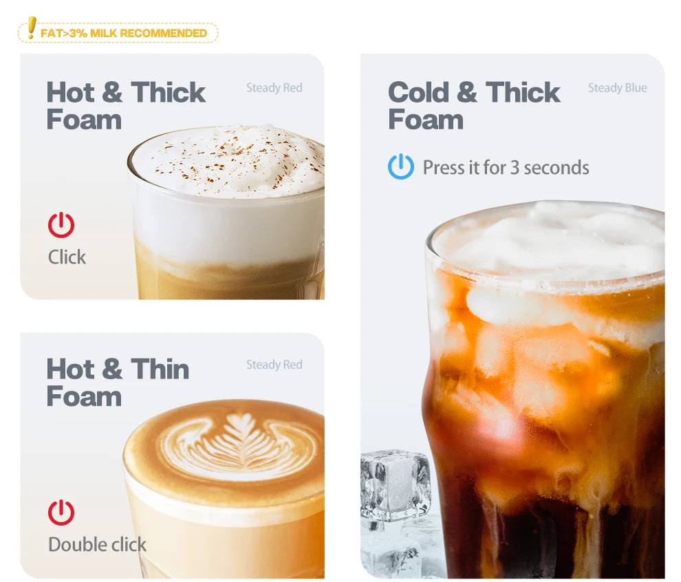 HiBREW Electric Milk Frother Foaming Mixer for Hot and Cold Latte Cappuccino Fully Automatic Milk Warmer Model M1A
