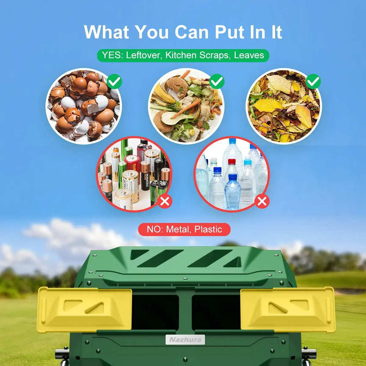 Compost Tumbler Bin Composter Dual Chamber 43 Gallon (Bundled with Gardening Gloves), Customized