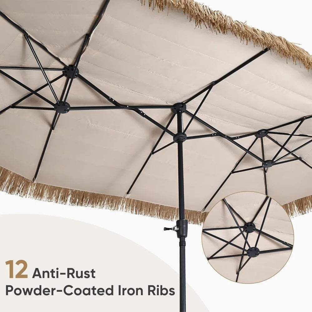 13ft Tiki Patio Umbrella With Crank 12 Ribs Market Style For Garden Lawn Deck