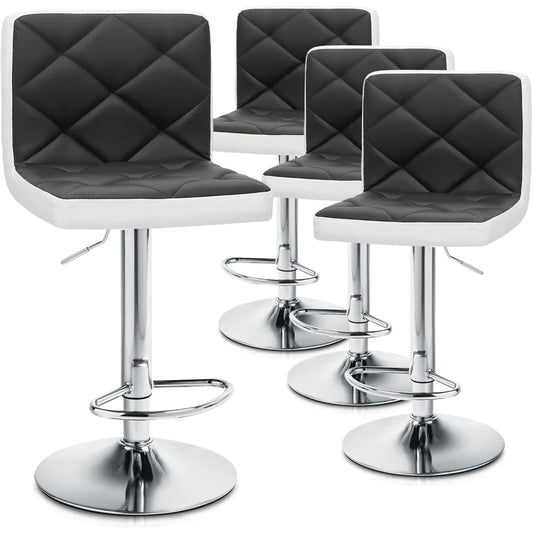Faux Leather Bar Stools 360 Swivel Adjustable Mixed Black 4