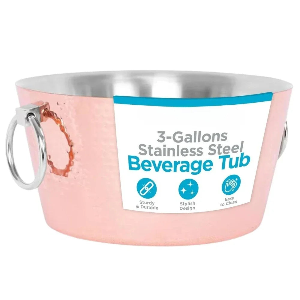 Hammered Stainless Steel Copper Tub With Handles 3 Gal