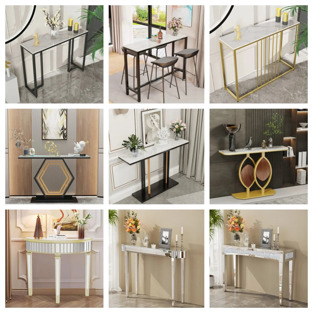 LUVODI Modern Glass Mirror Console Table Crushed Diamond