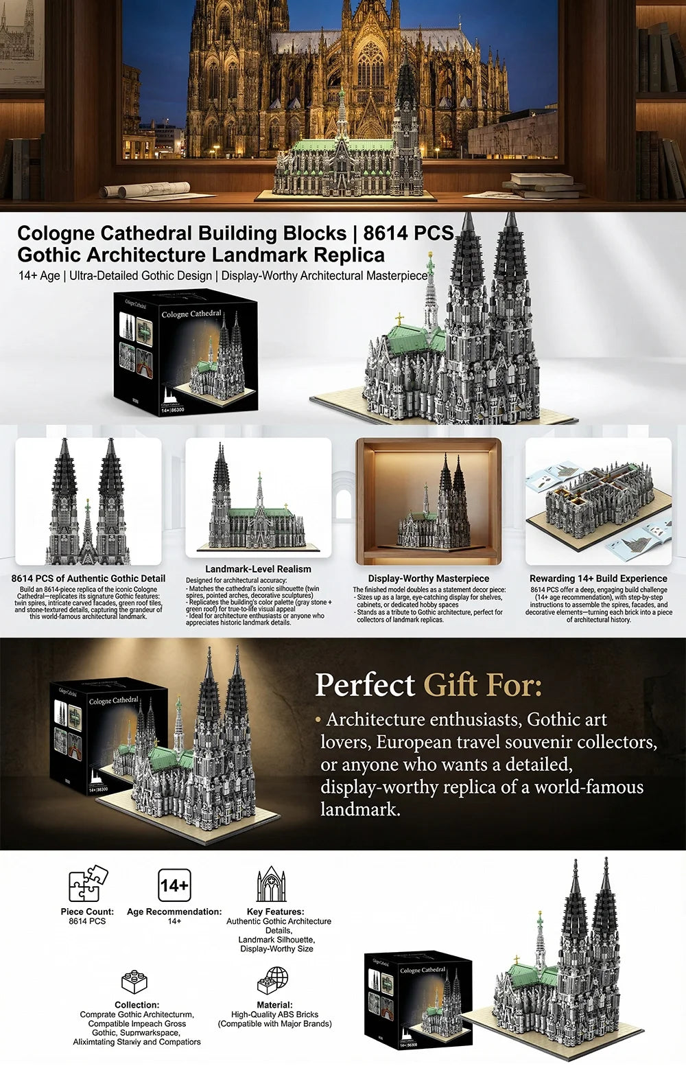 8614 Piece Cologne Cathedral Building Blocks Gothic Church Model Kit DIY