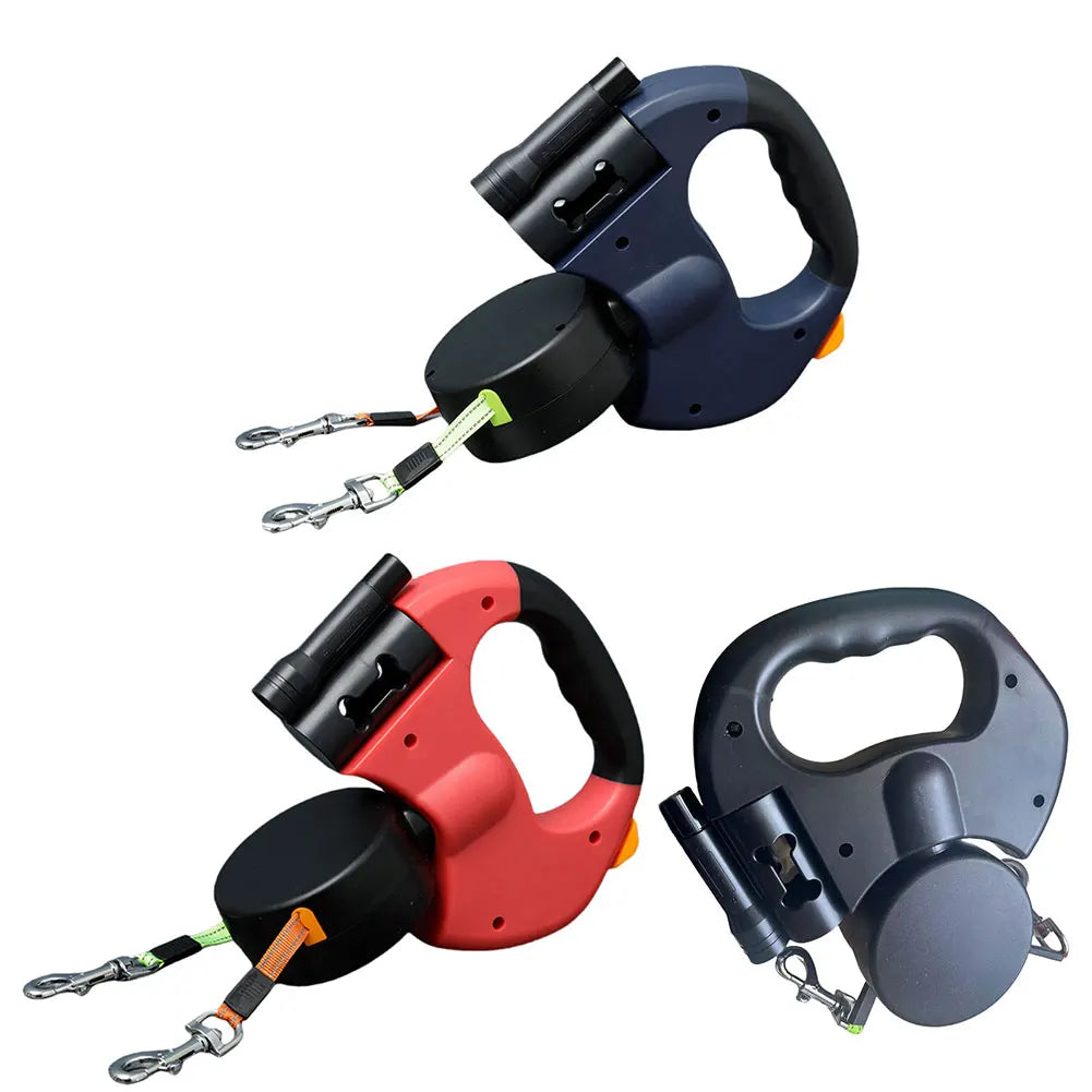 Double Headed Dog Leash With 360 Degree Swivel And LED