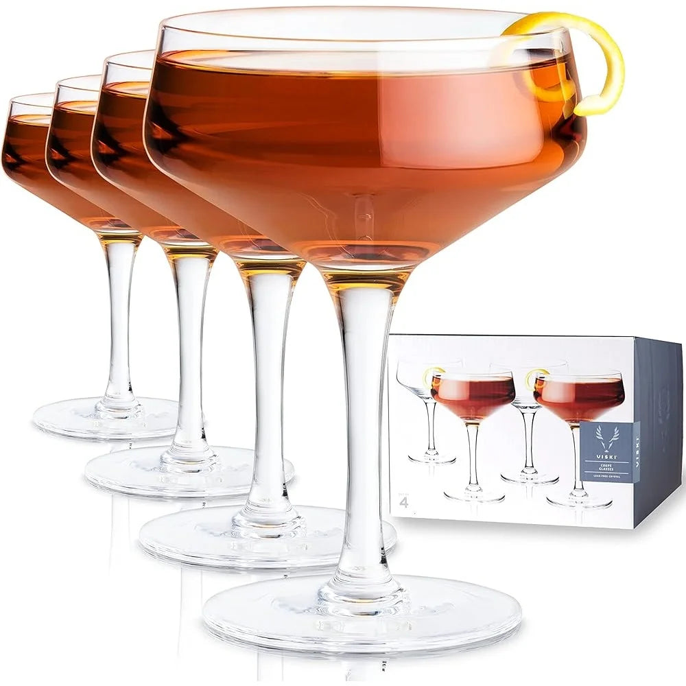 Angled Stemmed Crystal Coupe Glasses Set Of 4 7oz Gift Set