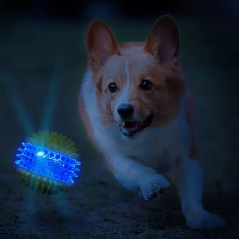 LED Light Up Squeaky Ball Dog Toy With Dental Spikes TPR