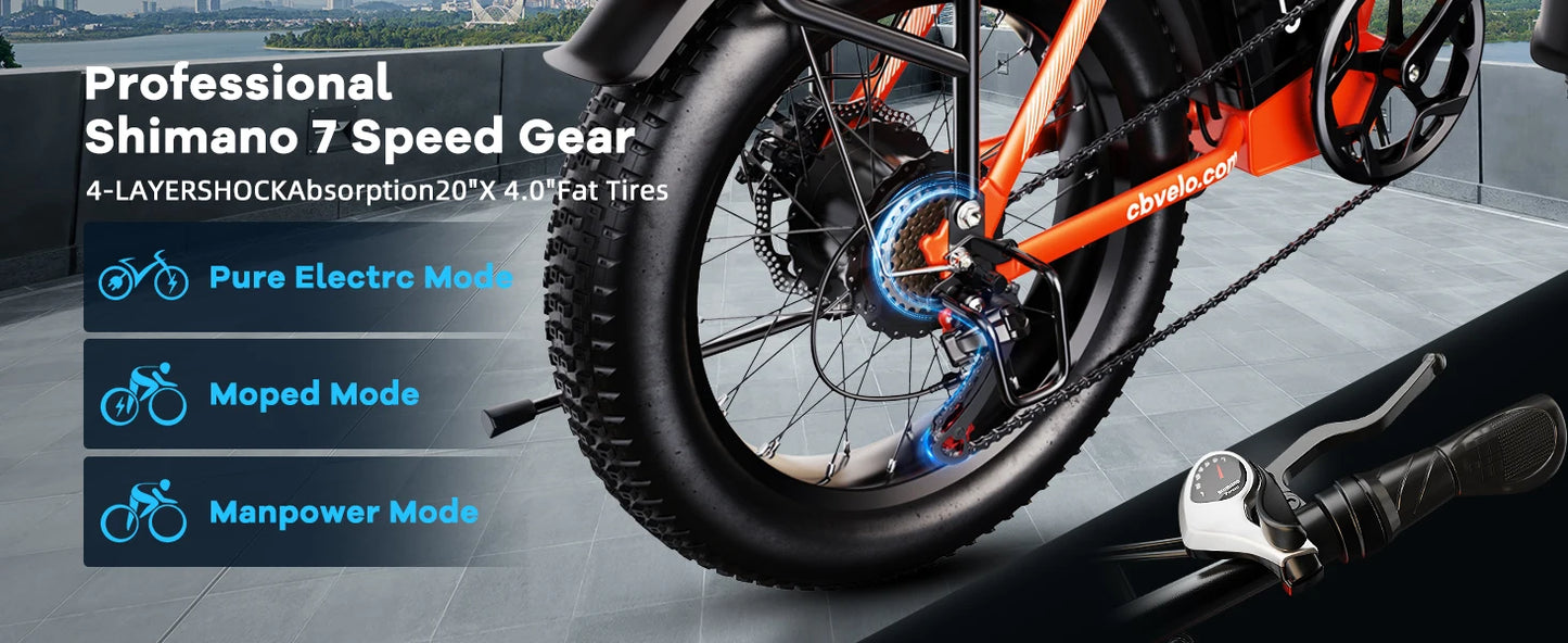 1000W Folding Electric Bike With Removable 48V 20Ah Battery