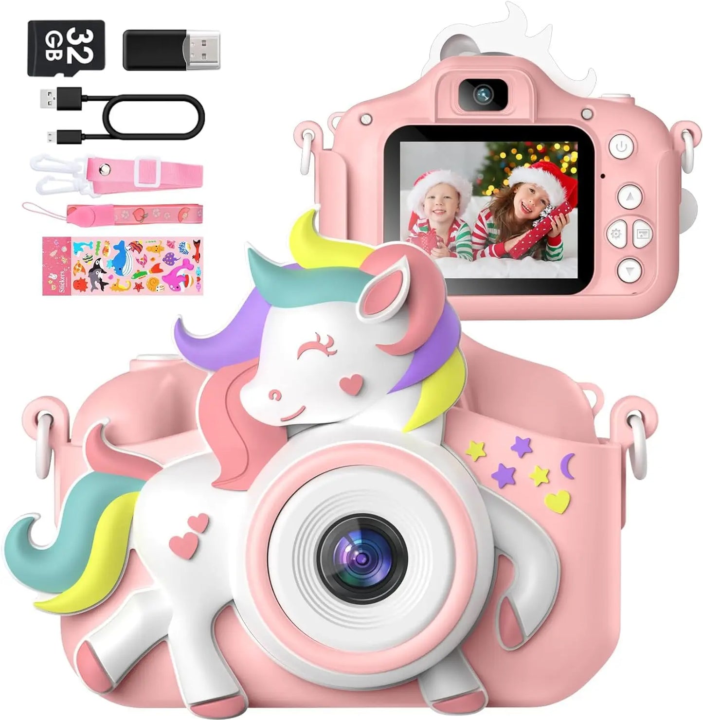2 Inch Kids Camera 20MP 1080P HD Toddler Selfie Camera Cute Cartoon Digital Camera Toy With 32GB Card Gift For Girls And Boys
