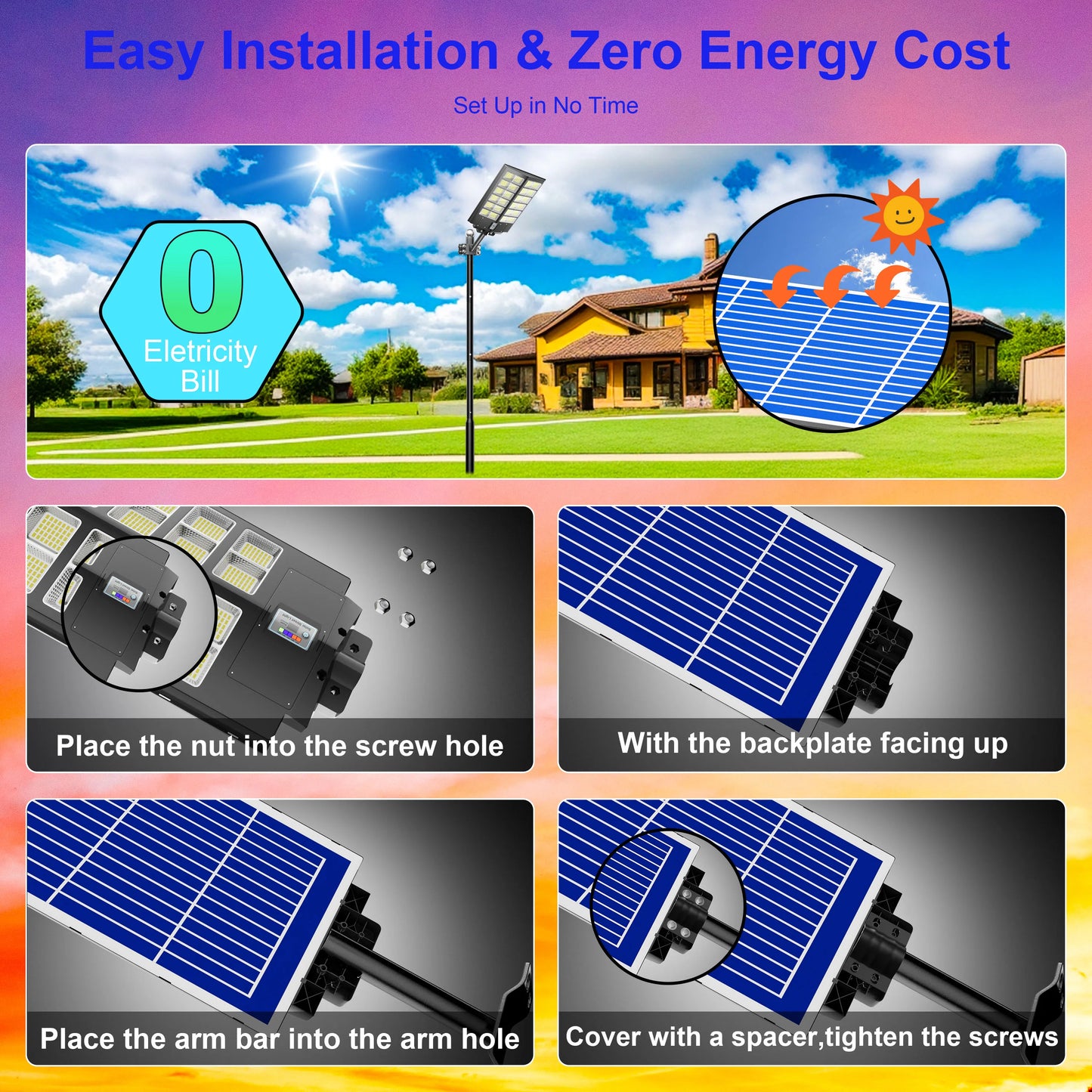 4 Pack Outdoor Solar Street Lights Automatic Sensor IP65 Waterproof Garden