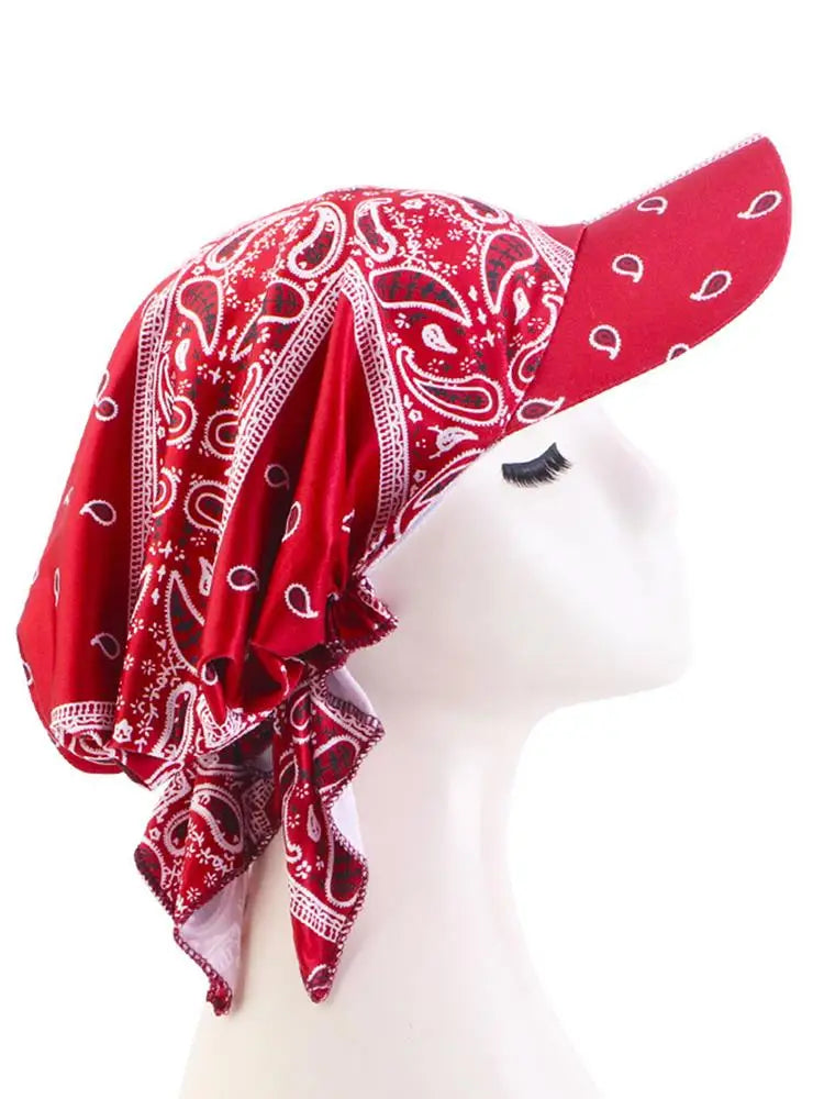 Unisex UV Protection Paisley Print Sun Shade Hat With Wide Brim Turban Visor