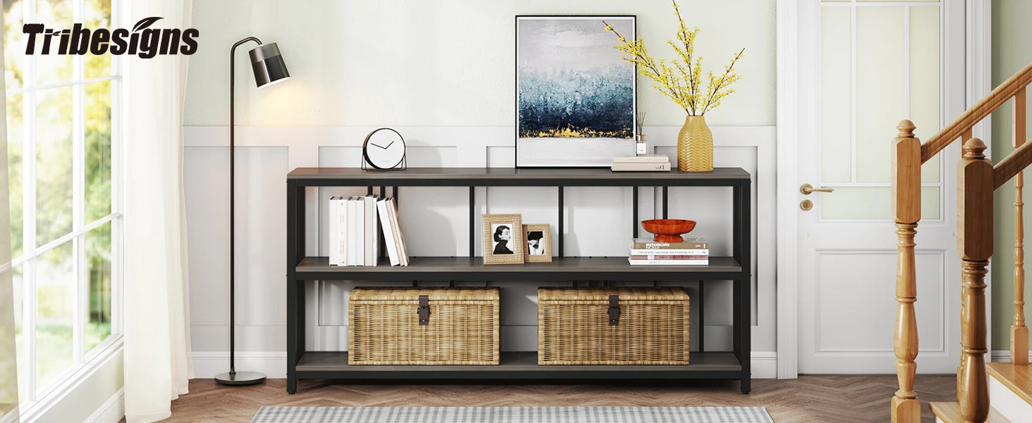 Tribesigns Long Console Sofa Table 70.89 Inch 3 Tier Rustic