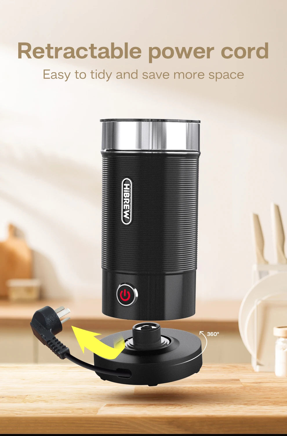 HiBREW Electric Milk Frother Foaming Mixer for Hot and Cold Latte Cappuccino Fully Automatic Milk Warmer Model M1A