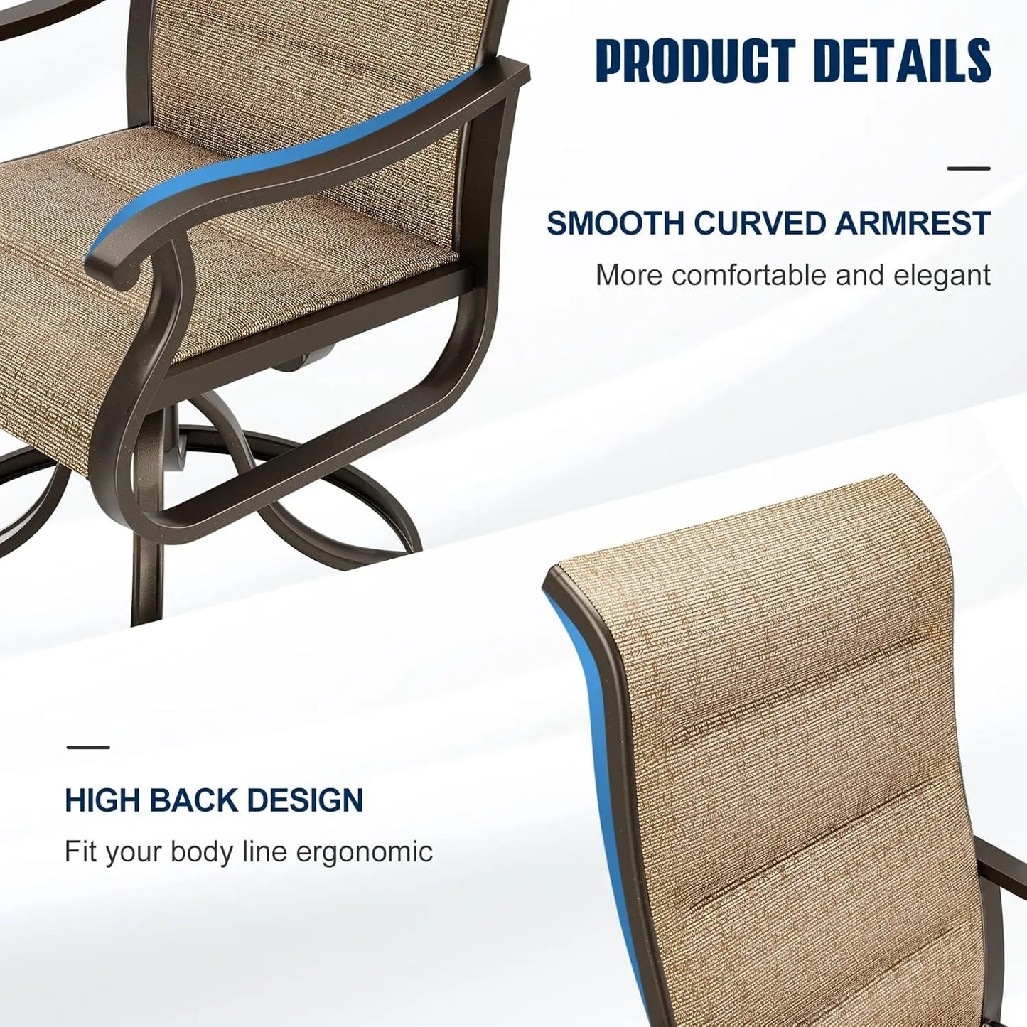 Patio Swivel Chairs Set Of 2 High Back Outdoor Wooden Frame With Padded Cushions