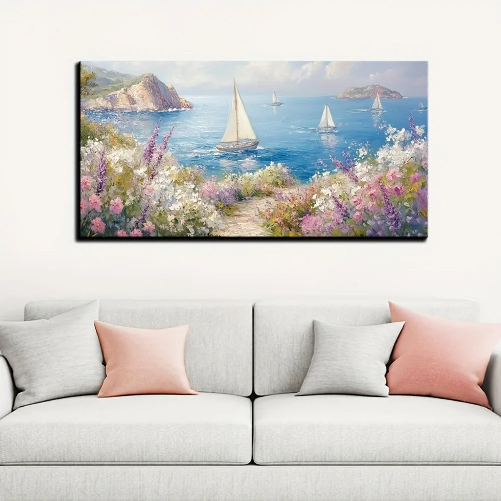 Large Mural Canvas Painting Modern Aesthetic Home Decor Pine Wood Frame