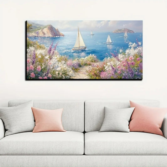 Large Mural Canvas Painting Modern Aesthetic Home Decor Pine Wood Frame