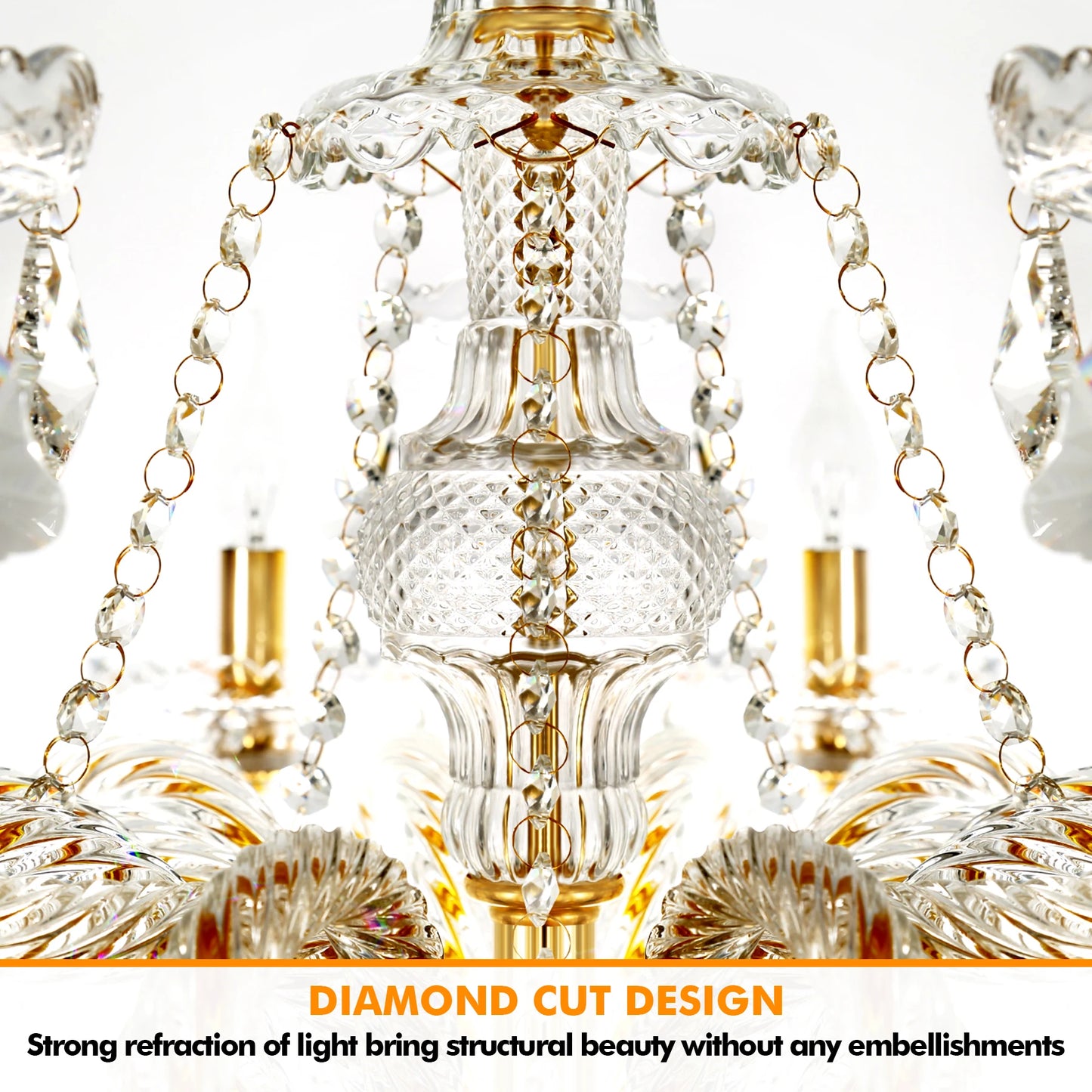 15 Arms Crystal Chandelier Pendant Lighting E14 Modern K9 Glass Fixture for Bedroom Living Room Corridor Hall