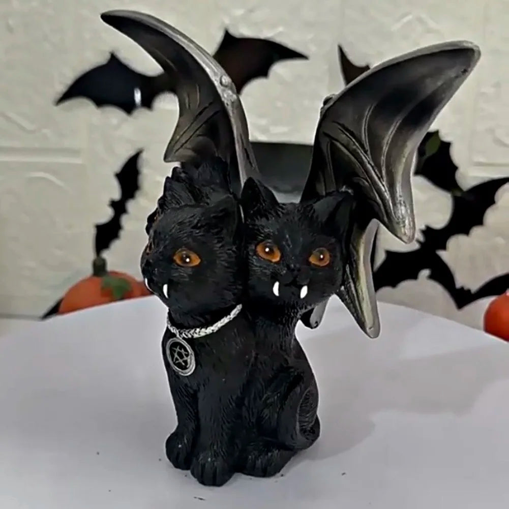 Halloween Decoration Three Head Cat Home Decor Resin Black Cat Tabletop Ornaments Dark Cat Statues for Party Decor