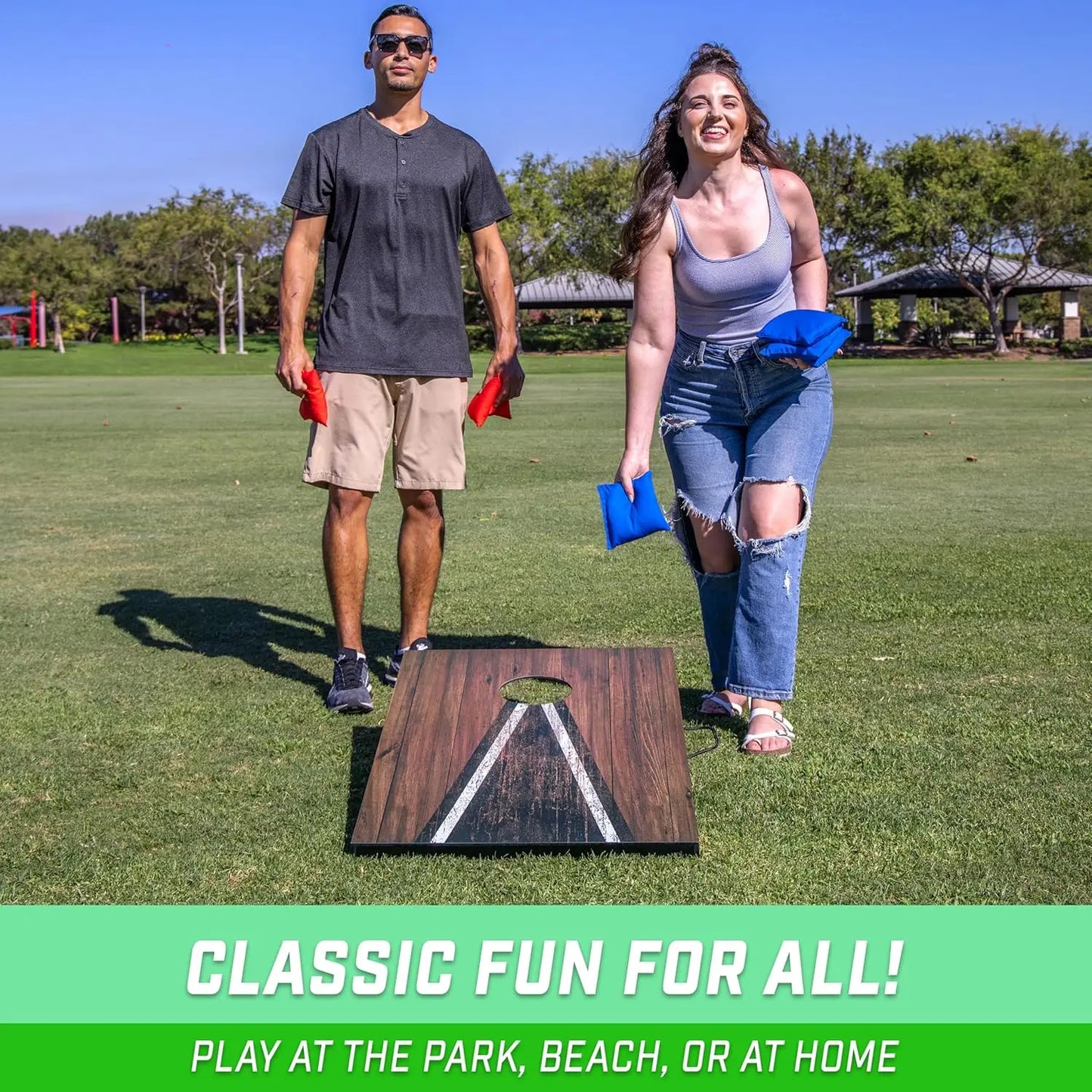 3x2 Ft Portable Cornhole Board Set With 8 Bean Bags And Outdoor Family Fun