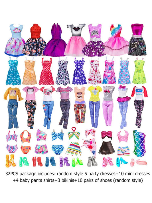 32 Pcs Doll Clothes Set Fairy Collection Dress Up For Girls