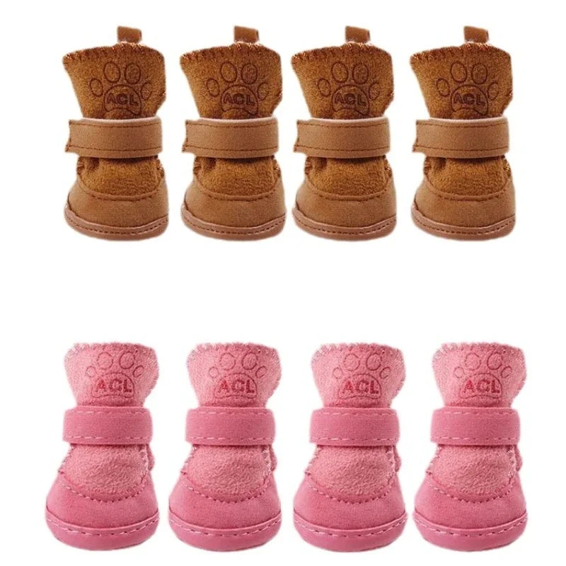4 Pieces Pet Snow Boots Warm Plush Non Slip Dog Shoes Anti Fouling Wont Fall Off