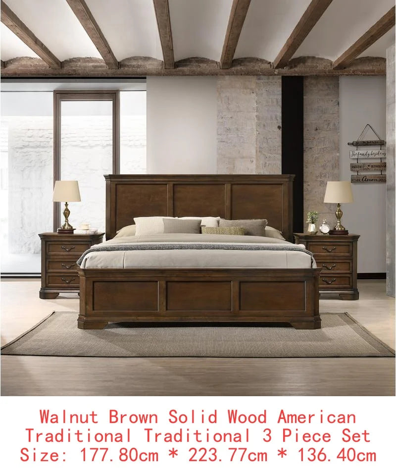 Three Piece Wood Bedroom Set With Queen Panel Bed And Two Nightstands