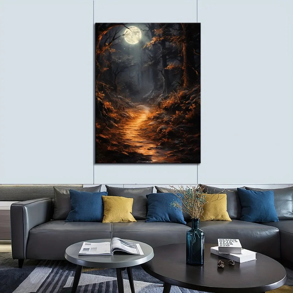 1.5 Inch Solid Wood Frame Halloween Horror Moonlight Art Deco Wall Art