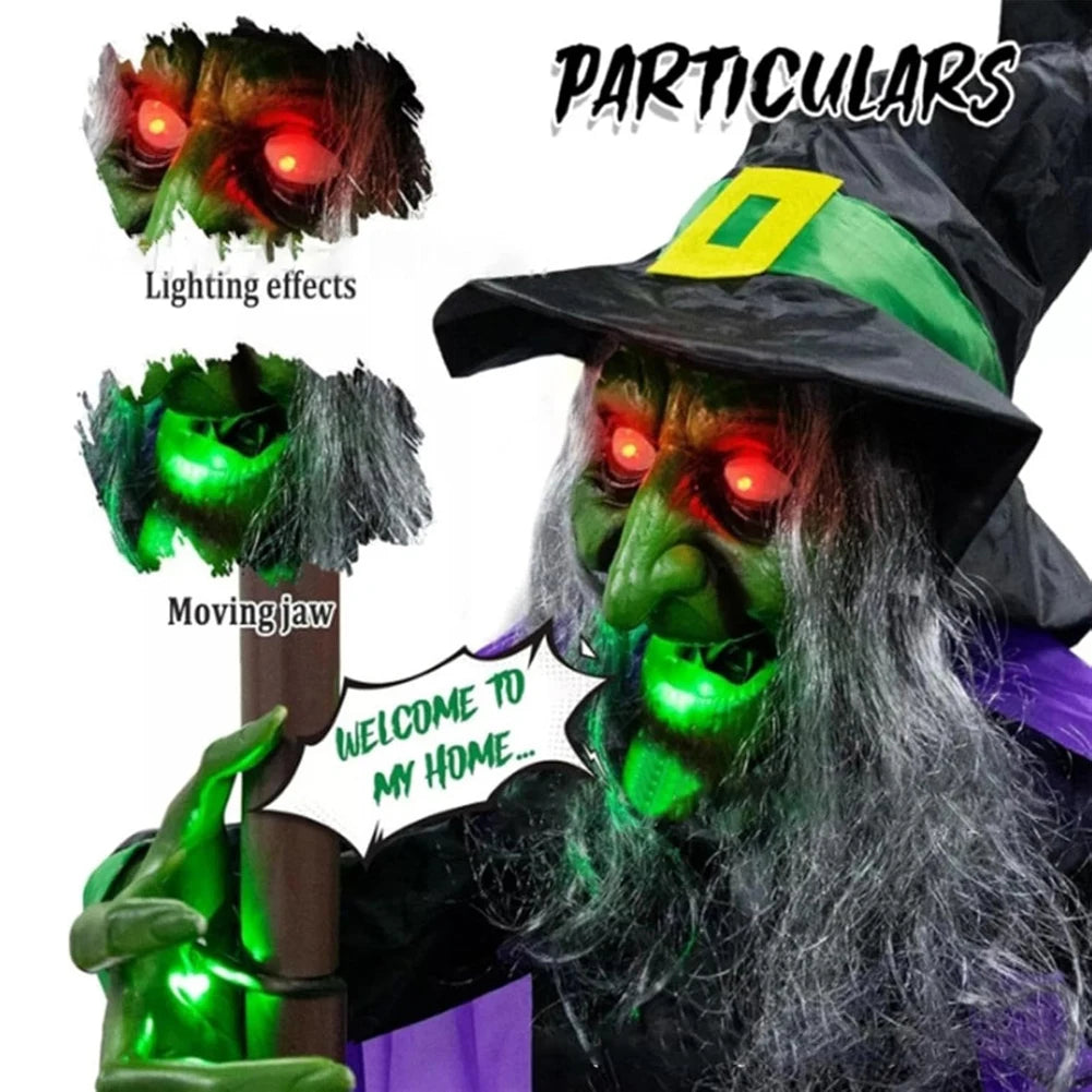 Flying Witch Decorations Luminous Eyes Halloween On Broom