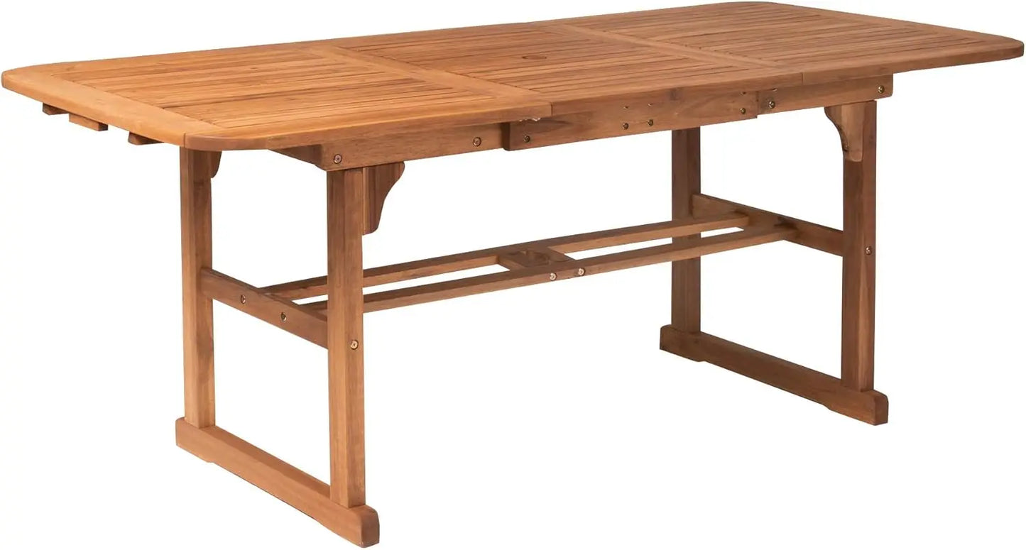 Maui Modern Solid Acacia Wood Slatted Patio Dining Table 78 Inch Brown