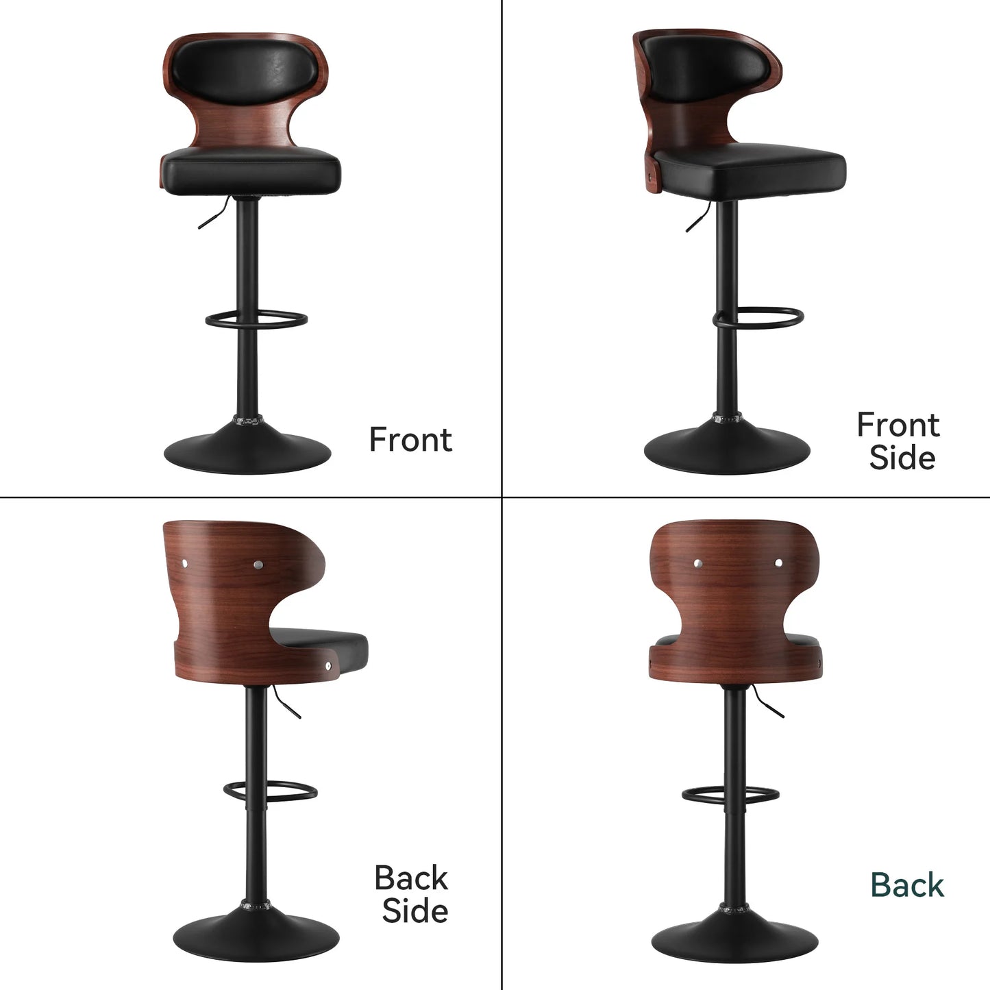 Bar Stool Set 2Pcs With Backrest Soft Cushion Dining Chair