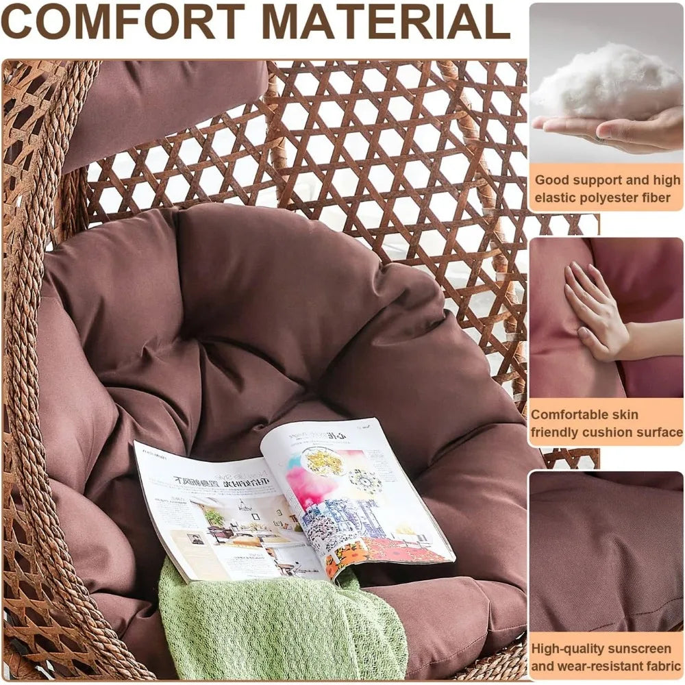 Standing Vine Hanging Egg Swing Chair Foldable Basket Indoor Outdoor Cushion and Pillow Relaxation Swing Chair