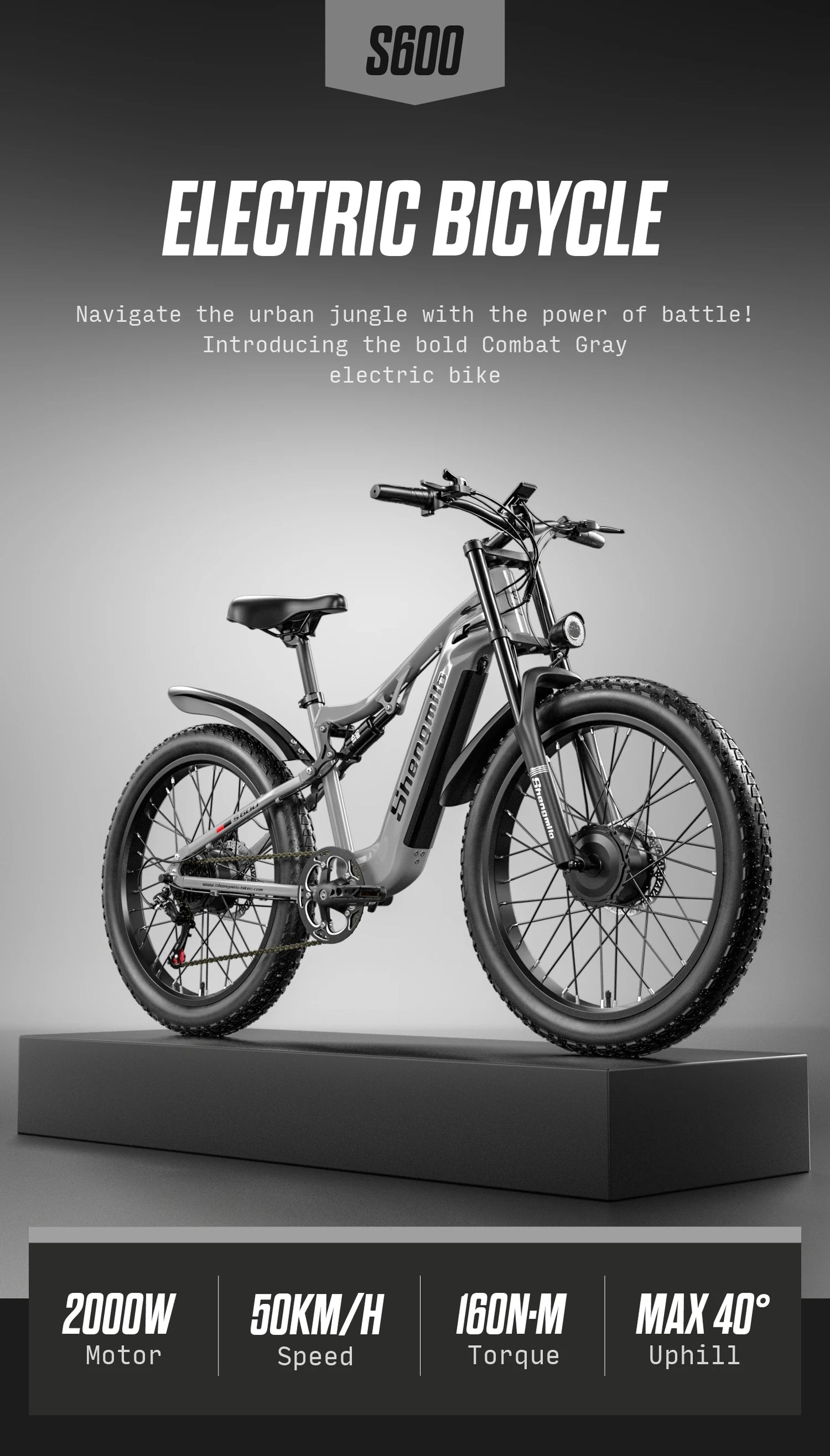 Shengmilo S600 26 Inch Electric Mountain Bike 2000W Dual Motor Fat Tire 17.5Ah