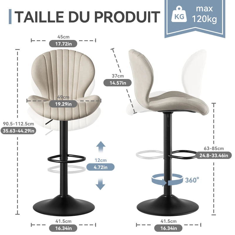 2 Pack Bar Chairs 360 Rotating Leather Backrest Dining Room