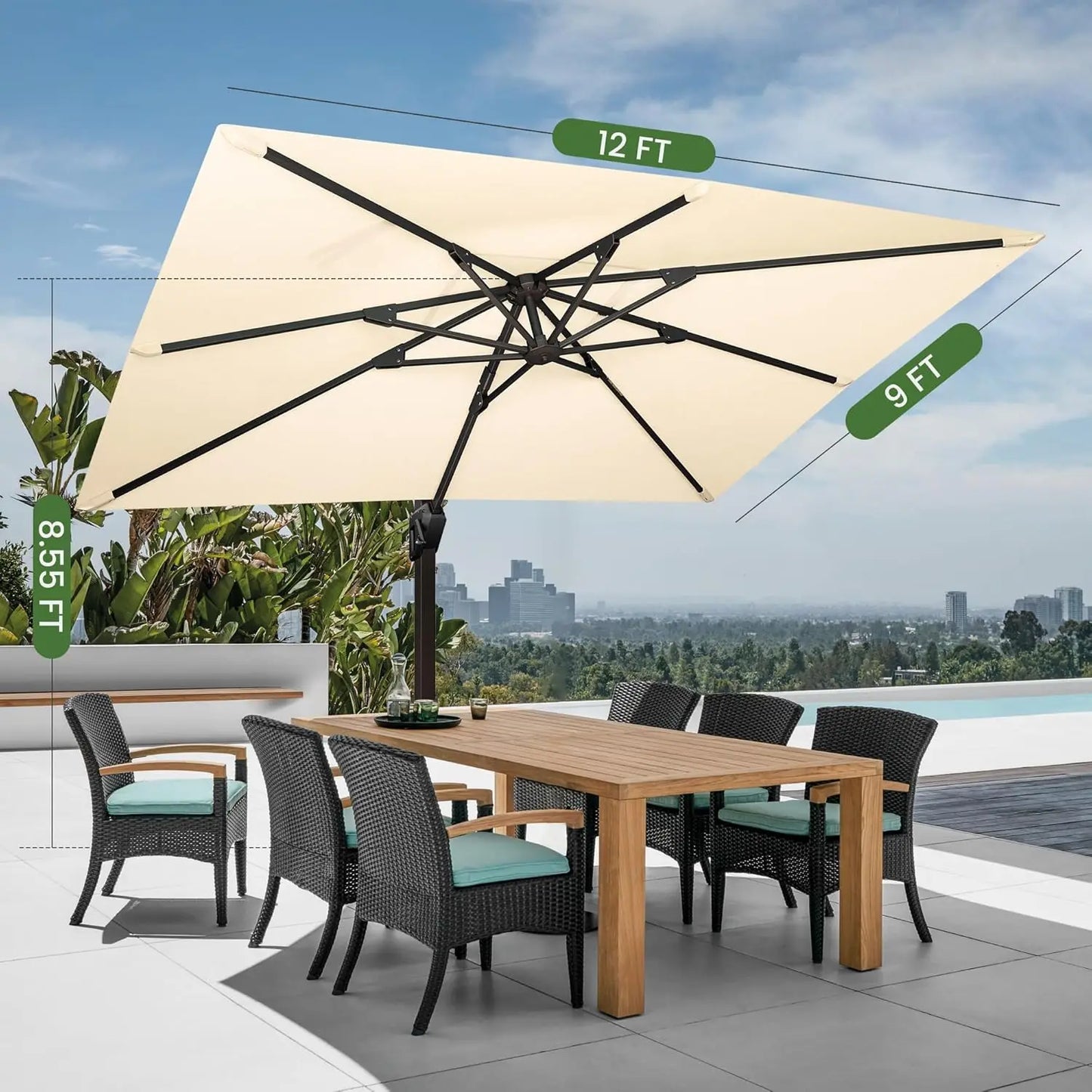 9x12 Cantilever Patio Umbrella With Base Included Rectangular Offset 7 Tilts