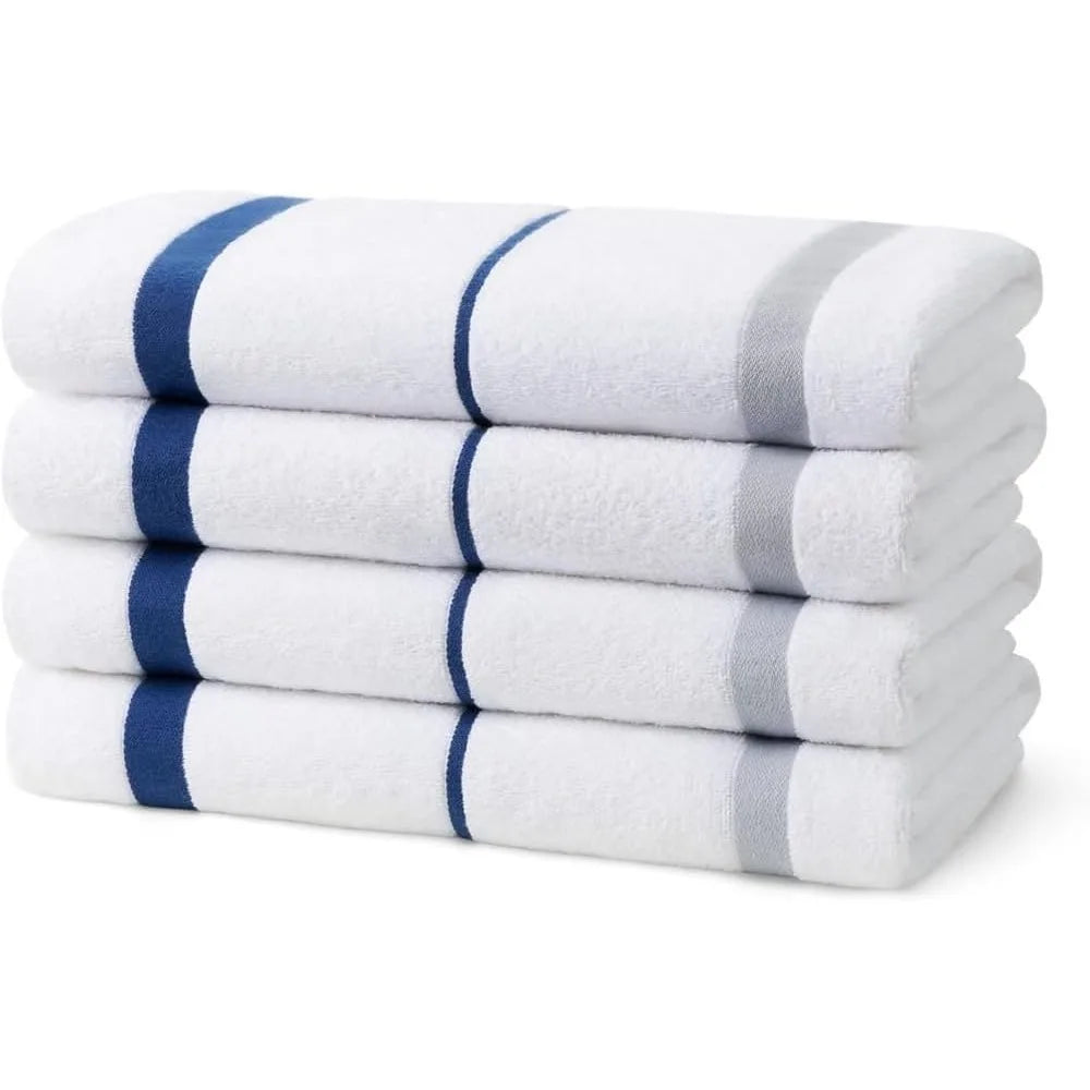 Terry Striped Beach Pool Towels Navy Set 24 30x60 400 GSM