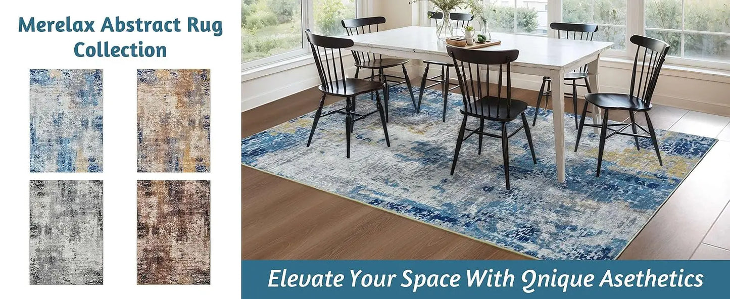 Living Room Area Rugs Soft Large Modern Abstract Boho Vintage Machine Washable Non Slip Carpet Low Pile Rug