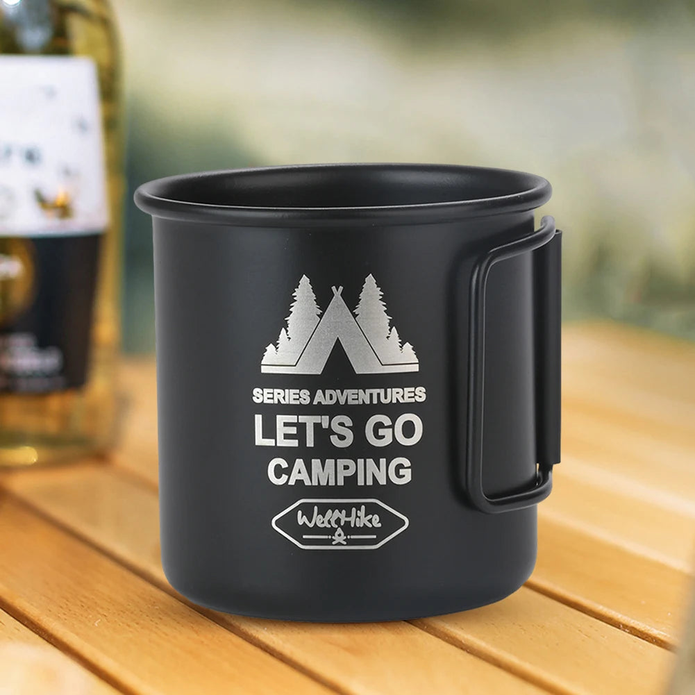 300ML Titanium Camping Mug Foldable Handle Portable