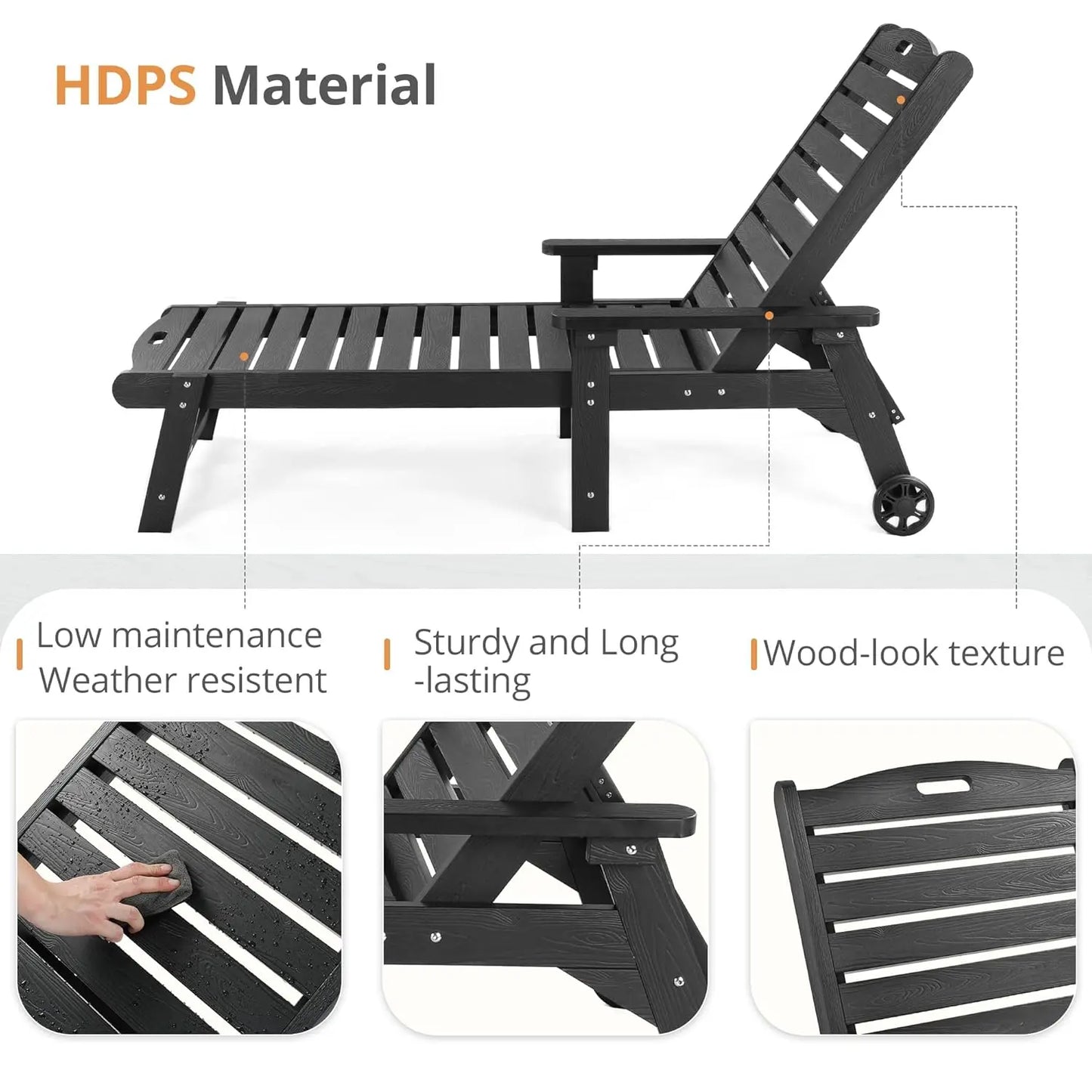 Outdoor Chaise Lounge Chairs Set Of 2 HDPS 5 Position Adjustable Pool Loungers