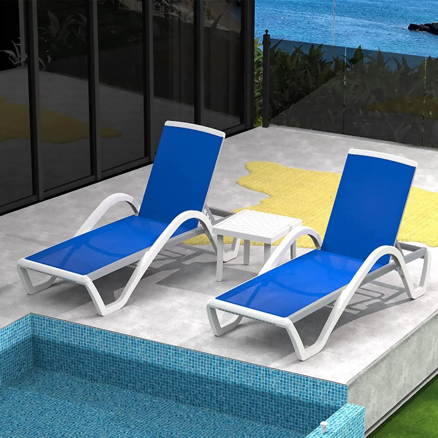 5 Position Aluminum Outdoor Lounge Chair Set Of 3 With Wheels All Weather