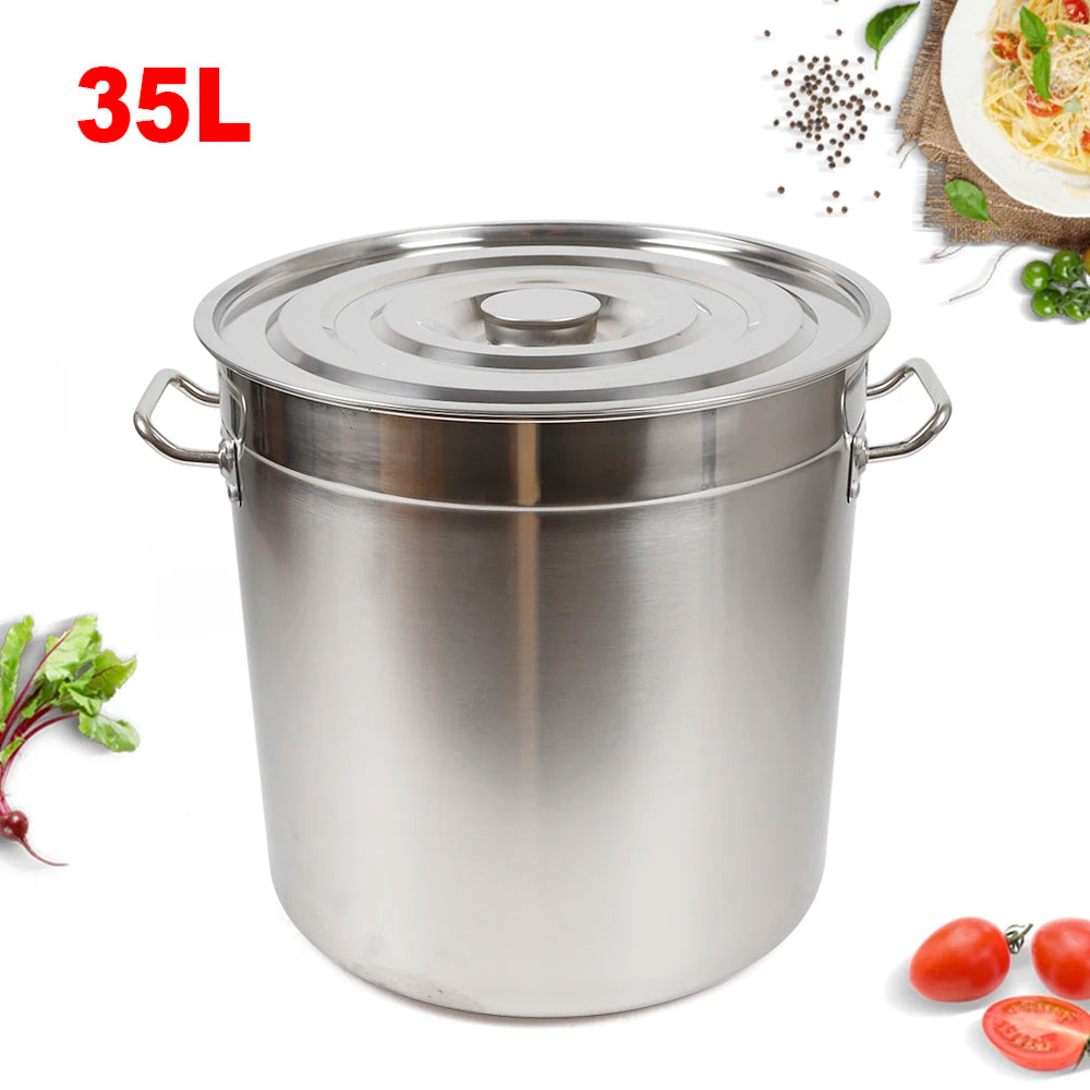 35L Multipurpose Thickened Stainless Steel Cooking Pot Large Capacity Soup Stock Pot with Lid and Handle for Home and Restaurant