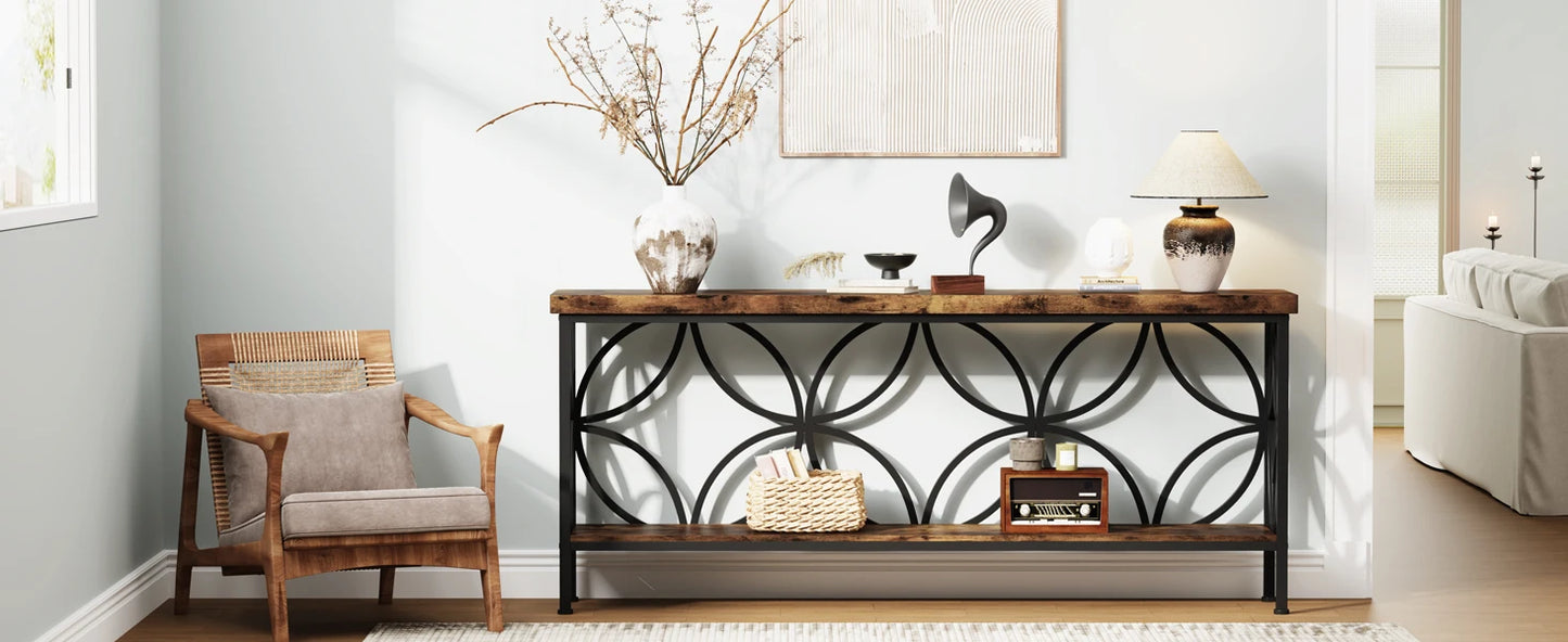 Industrial Narrow Sofa Table With Storage For Entryway