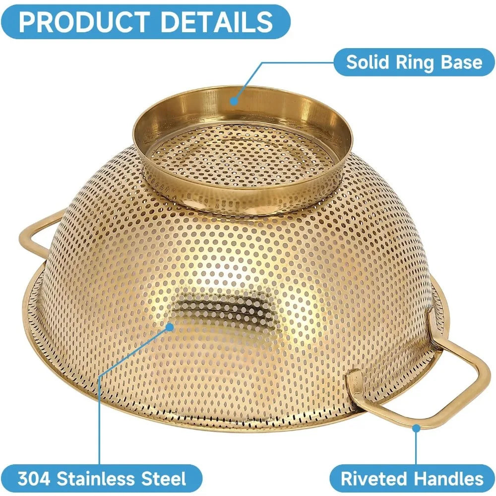 Gold Strainer Colander 3Qt Stainless Steel With Handle