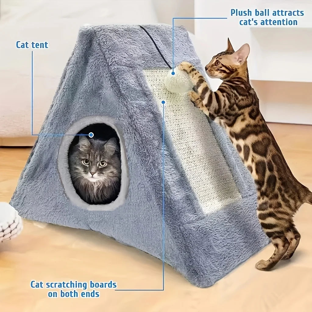Cat Bed Under 15 Lbs With Plush Ball Toy Scratching Board