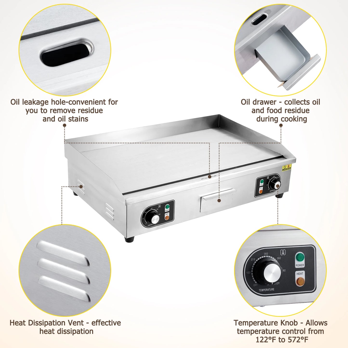 1500W 110V Commercial Electric Grill Teppanyaki Flat Countertop Non Stick Plate