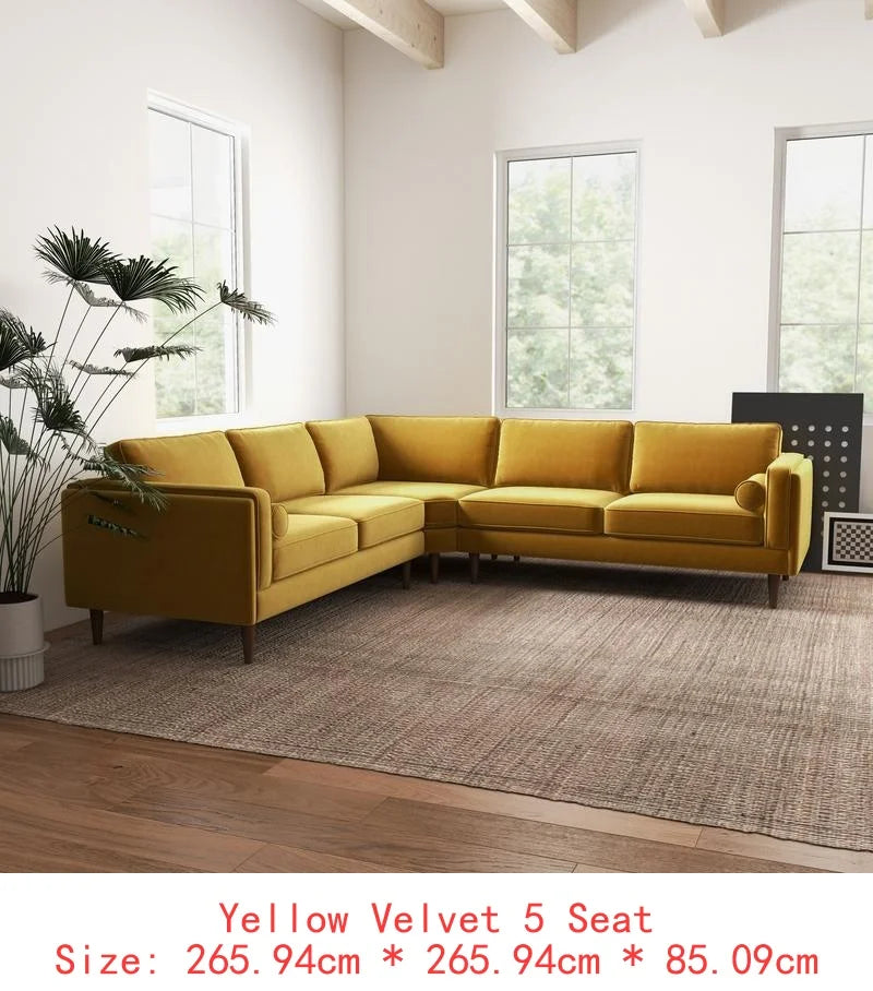 Amber Yellow Velvet Corner Sectional Sofa For Living Room
