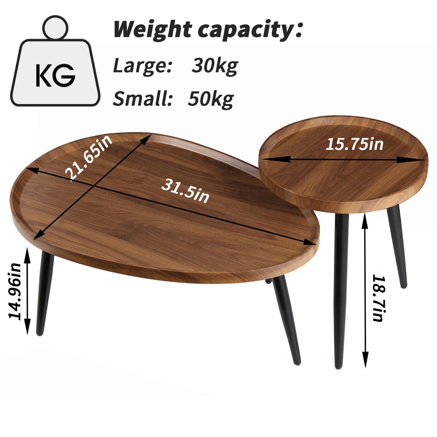 Rustic Round Nesting Coffee Tables Set Of 2 With Wood Tops