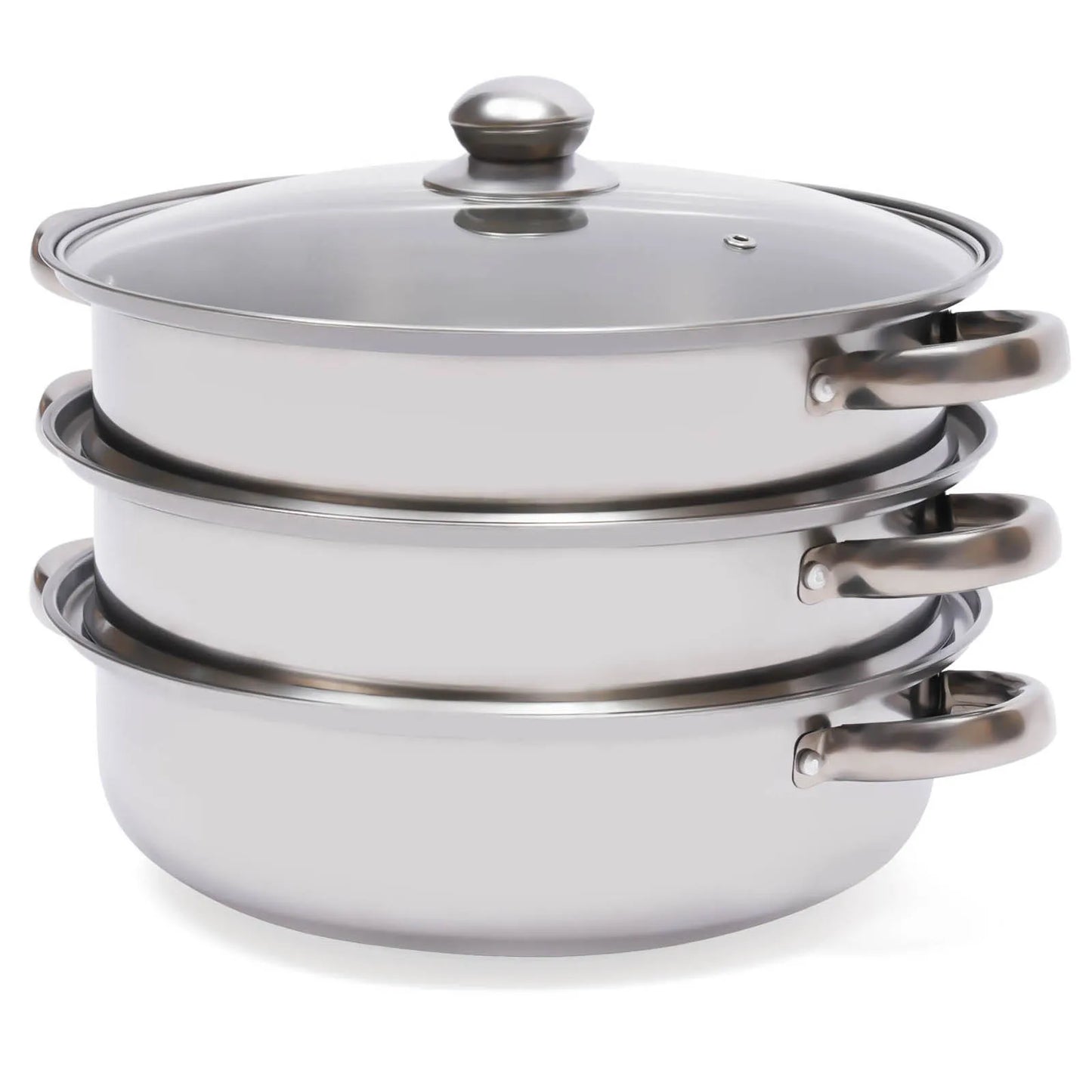 11 Inch 3 Tier Large Stainless Steel Steamer Pot Set with Glass Lid