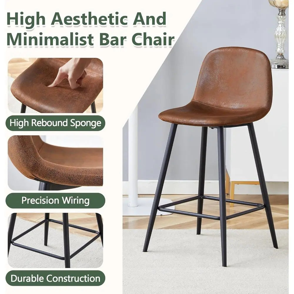 6 Piece Modern Bar Stool Set Upholstered Fabric with Metal Legs Backrest