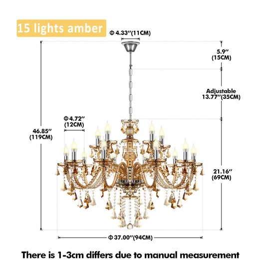 15 Arms Crystal Chandelier Pendant Lighting E14 Modern K9 Glass Fixture for Bedroom Living Room Corridor Hall
