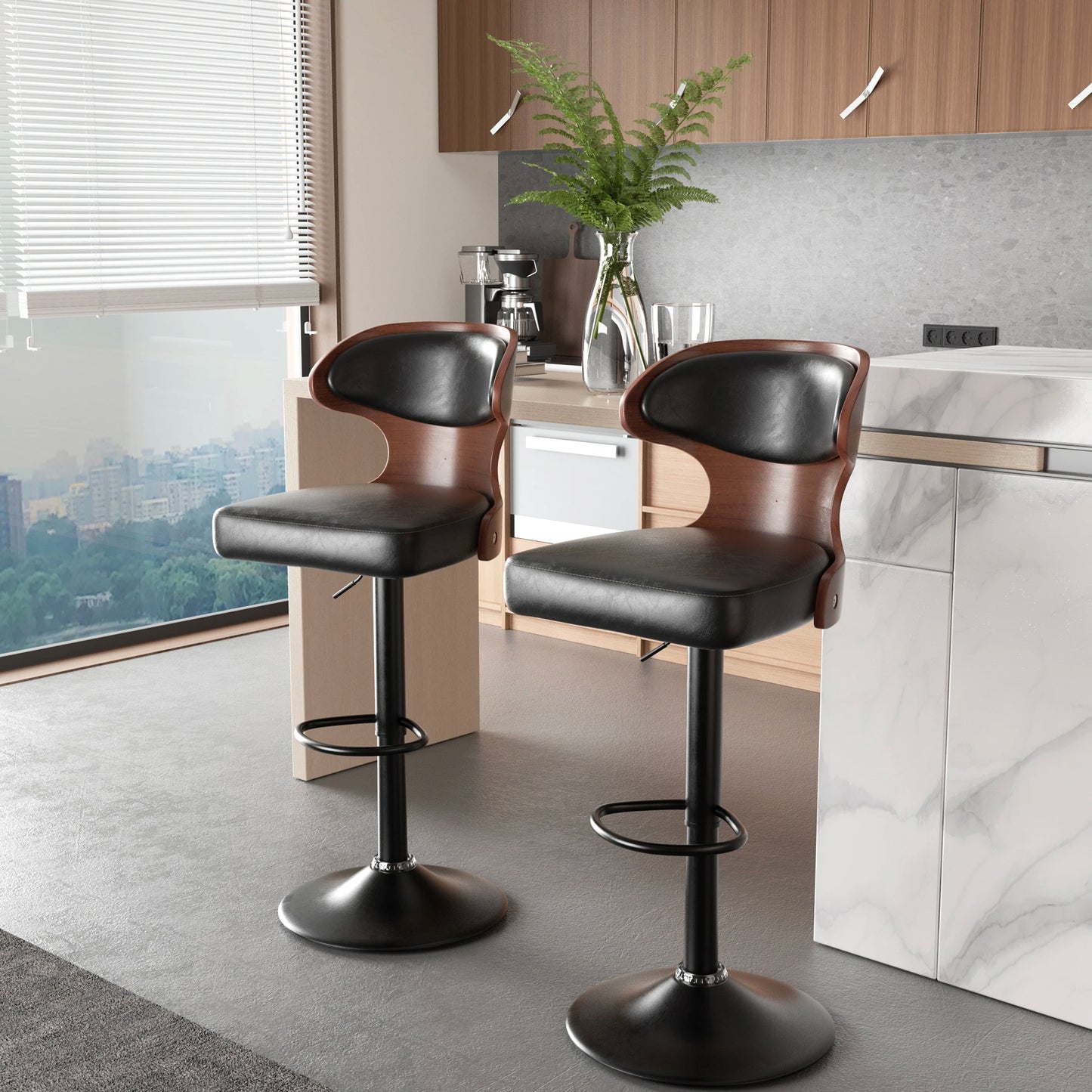 Bar Stool Set 2Pcs With Backrest Soft Cushion Dining Chair